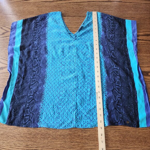 Guess Top Women's Large Blue Green Animal Cheetah Alligator Print Flowy Light - Picture 9 of 9